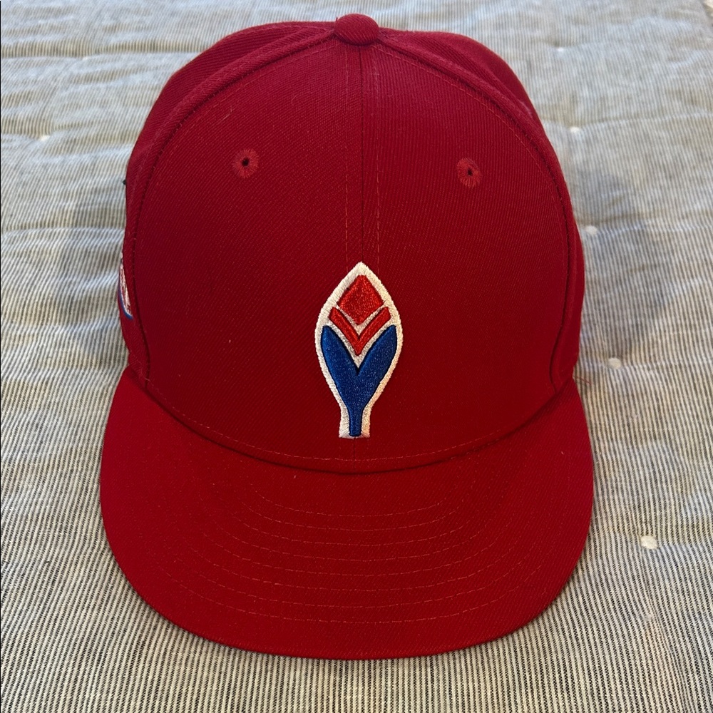New Era Red Kids Hat with Blue and White Logo